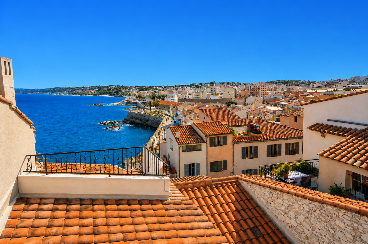 Maison Soleiha elegant rooftop terrace overlooking the sea